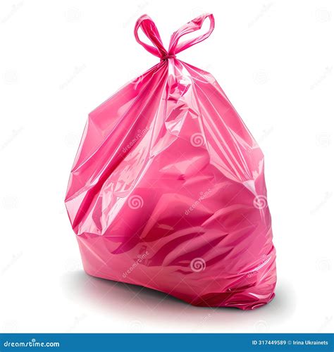 Vibrant Pink Plastic Bag Tied with a Ribbon on a White Background ...