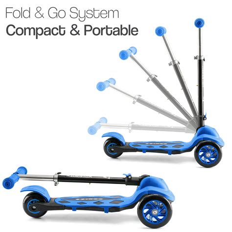 3 Wheeled Scooter Kids Tri Folding Tilt To Turn Adjustable Push Ride On ...