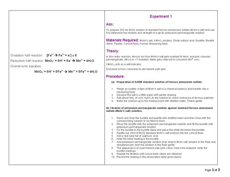 Titration Mohr's salt - Oxidation half reaction [Fe2+ Fe3+ + e–] x 5 ...