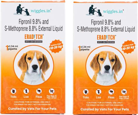 WIGGLES Eraditch Spot on for Dogs Fleas Ticks Remover Treatment Drops 2 ...