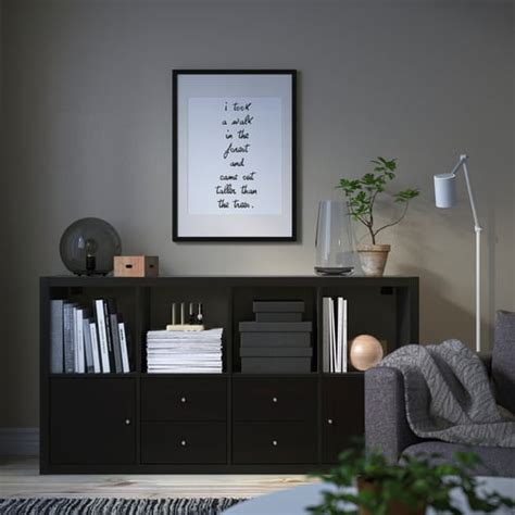KALLAX shelving unit with 4 inserts, black-brown, 147x77 cm (575/8x301 ...