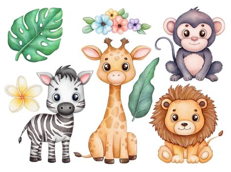 Cute baby animals safari clipart | Premium AI-generated vector