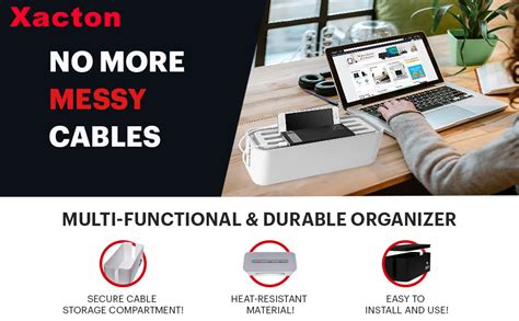 Xacton Cable Management Box - White | Wire Bin | Power Strip, Cords ...