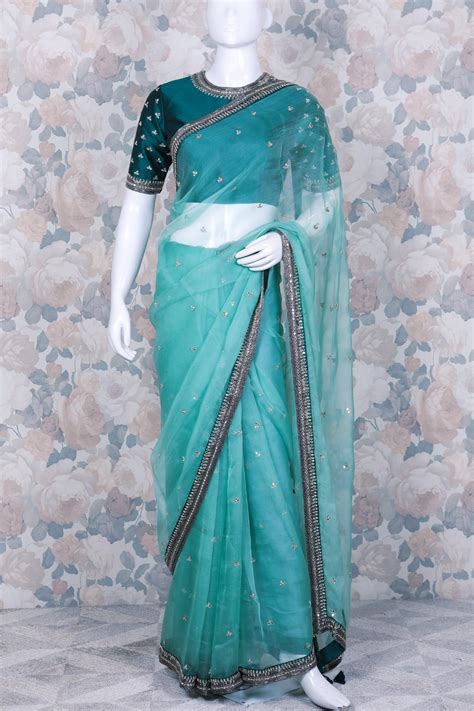 Glass Green Organza Saree | Mahek Designs