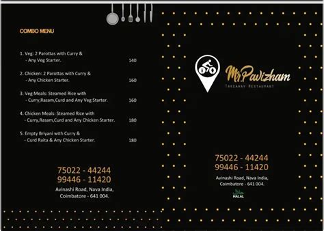 Menu at Pavizham Restaurant, Coimbatore