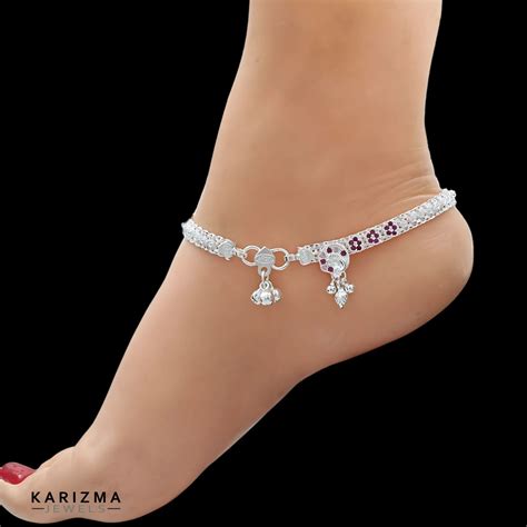 Real Sterling Silver Pink CZ women handmade Anklet Ankle Bracelet 10.3 ...