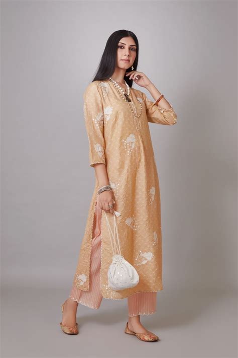 Kora peach silk kurta set