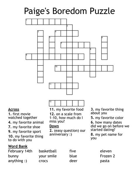 Paige's Boredom Puzzle Crossword - WordMint