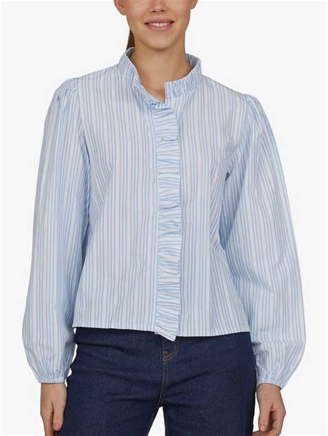 Sisters Point Wrinkle High Collar Shirt, White/L. Blue