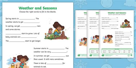 Weather and Seasons Fill in the Blanks Cloze Procedure Activity