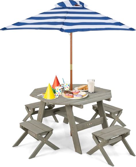 Amazon.com: Costzon Kids Picnic Table, Fir Wood Octagon Kids Table and ...