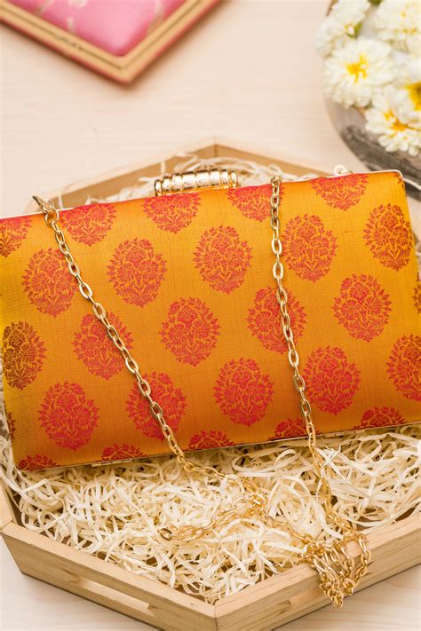 Dhoop Chav Tanchoi Yellow Red Clutch – Umay Benaras