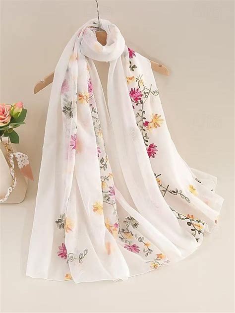 Women's Rectangle Scarf Street Daily Date Beige Black Pink Scarf Floral ...