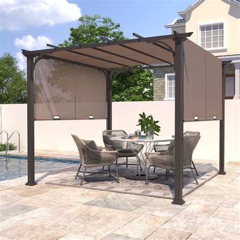 EAGLE PEAK 10 x 10 FT Outdoor Pergola with Retractable Shade Canopy ...