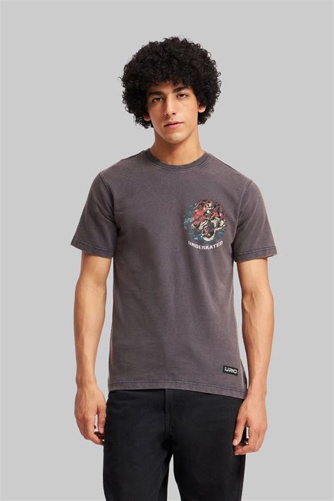 Shop Tiger Roar Grey Acid Washed T-Shirt Men