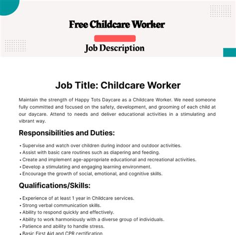 Free Childcare Worker Job Description Template to Edit Online
