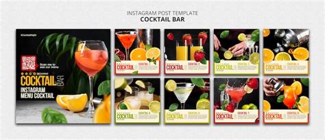 Instagram posts collection for cocktail bar | Free PSD