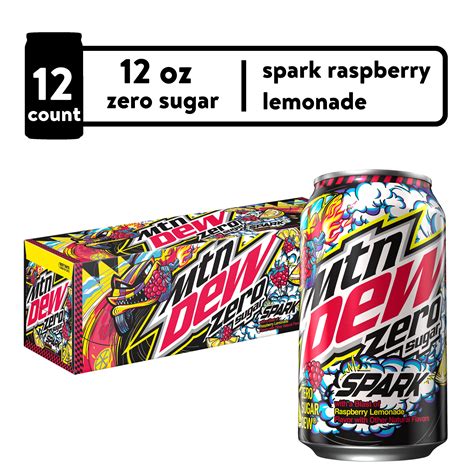 Mountain Dew Zero Sugar Spark Raspberry Lemonade Soda Pop, 12 fl oz, 12 ...