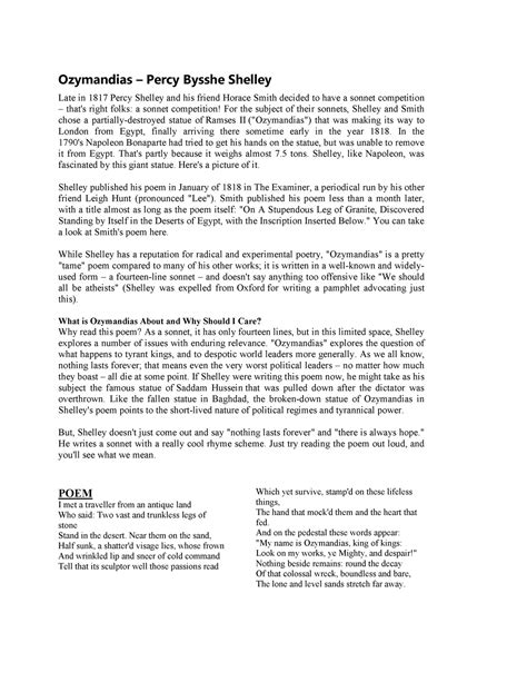 11 Ozymandiaz British Literature 19 th century - Ozymandias – Percy B ...