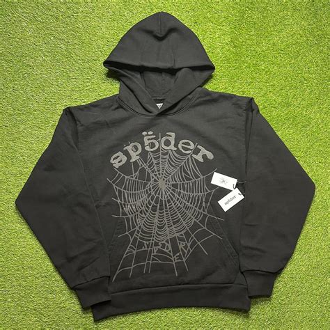 Black Spider hoodie with grey Spider web graphic... | Depop
