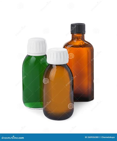 Bottles of Syrups on White Background. Cough and Cold Medicine Stock ...