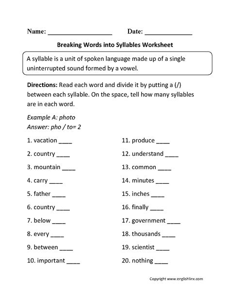 Free Printable Multisyllabic Words Worksheets