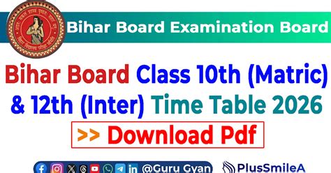 Bihar Board Class 10th (Matric) & 12th (Inter) Time Table 2026