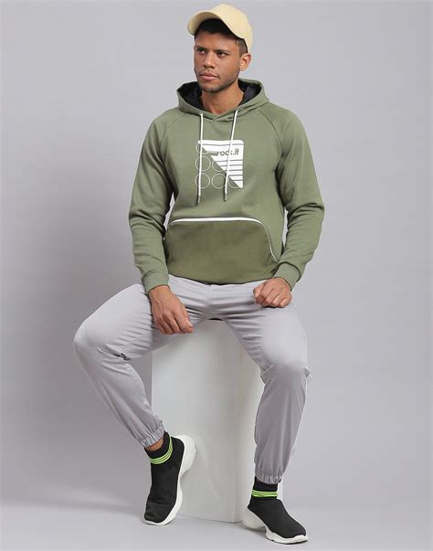 Buy Men Olive Printed Hooded Full Sleeve Sweatshirt Online in India ...
