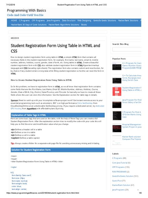 Student Rigstration CSS/HTML Form 的图像结果