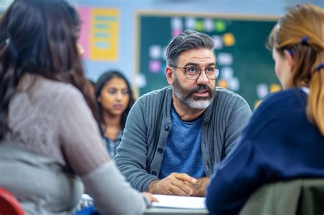 Elderly teacher man answer and explain during lesson with young ...