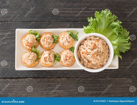 Tuna spread with cracker stock image. Image of lettuce - 96194001