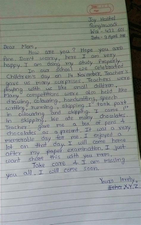 Write a letter to your mother describing how celebrated the children ...