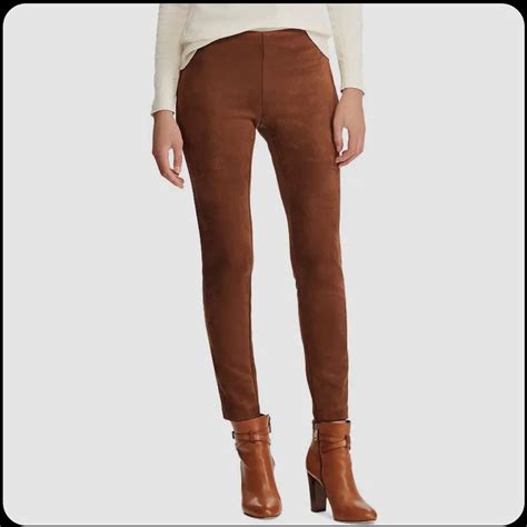 $149 Chaps Women's Brown Stretch Faux Suede Leggings Mid Rise Pants ...