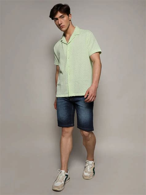 Rs. 899 | Campus Sutra Men's Lime Green Self-Design Box Shirt - Campussutra