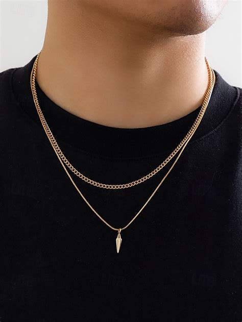 Men's Gold Plated Double Layer Pendant Necklace – Minimalist Cuban ...