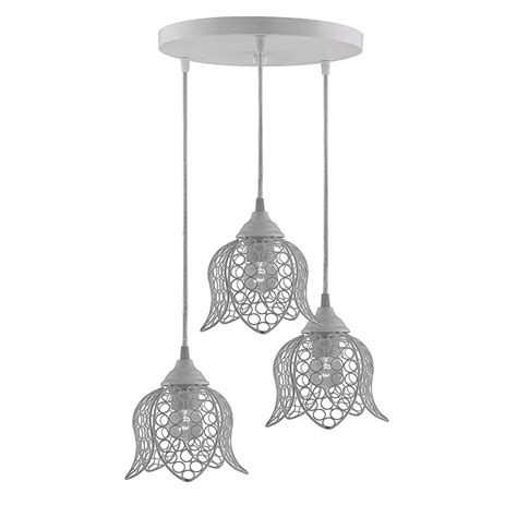 3-Lights Round Cluster Chandelier White Lotus Hanging Pendant Light wi ...