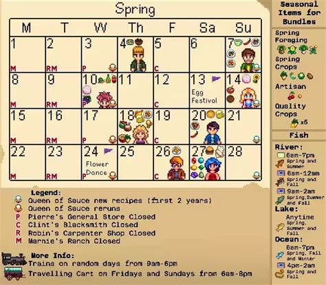 Stardew Valley Spring Calendar - Printable Calendars AT A GLANCE