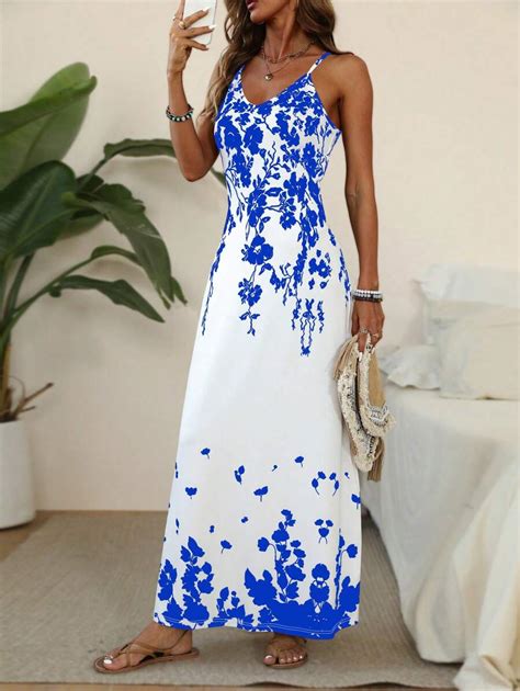 Breezaya Tropical Floral Print Spaghetti Strap Sexy Women Dress Maxi ...