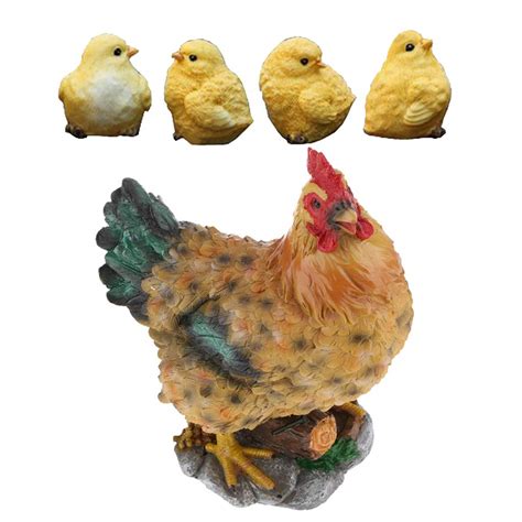 Fityle Decortaive Garden Ornaments Resin Chick and Hen Figurine Figures ...