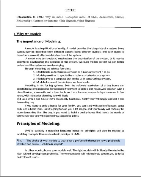 OOAD UNIT-II - First: "The choice of what models to create has a ...