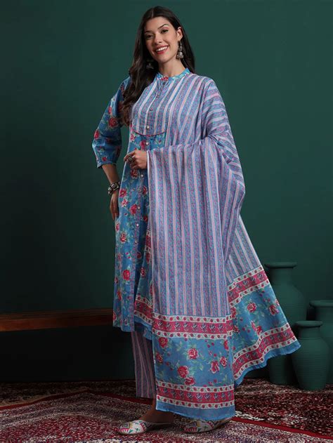 Buy cotton kurta, trouser & pant set with dupatta for women – Yufta Store