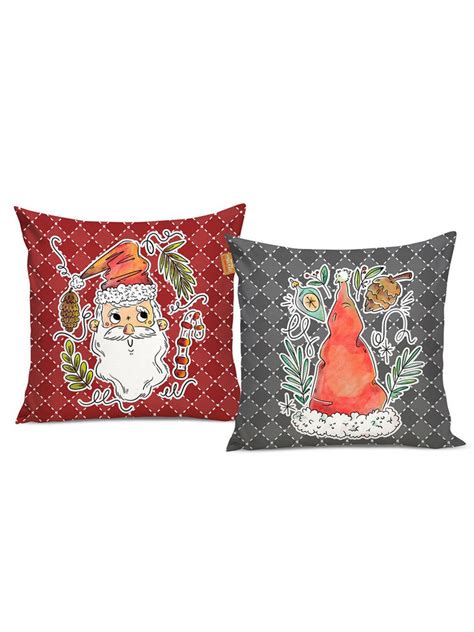 Buy | Grey & Red Set of 2 Ethnic Motifs Square Christmas Cushion Covers ...