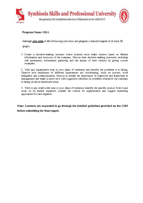 MBA Activity Set. I - examples - Program Name: MBA Attempt ANY ONE of ...