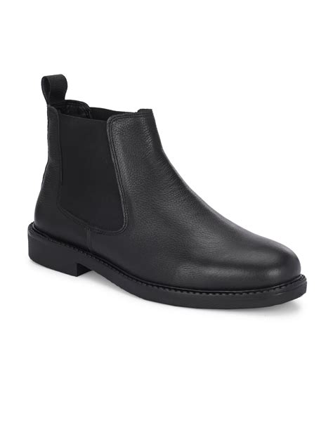 CARLO ROMANO BLACK COLOR BLACK GENUINE LEATHER SLIP-ONS ANKLE BOOT FOR ...