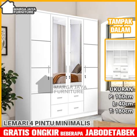Promo Lemari Pakaian Jumbo 4 Pintu Full Putih Minimalis + Laci dan ...