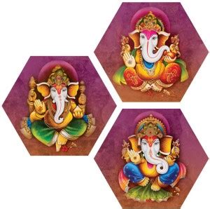 Lord Ganesh 3 Piece Haxagon MDF Paper Print - Religious posters in ...