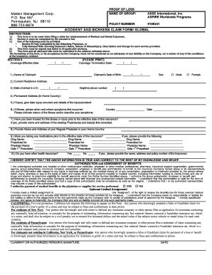 Accident and Sickness Claim Form - Blank Fillable Template | Fill Out ...