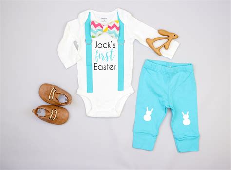 personalized baby boy 1st easter outfit, bow tie suspenders, and bunny ...