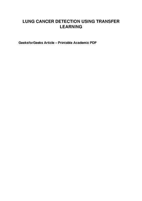 LUNG CANCER DETECTION USING TRANSFER LEARNING - A4 PRINTABLE - Studocu