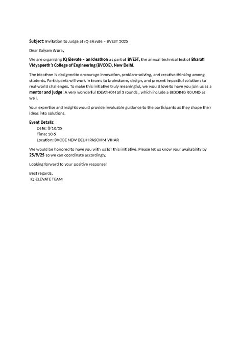 Bvest 2025 - Invitation to Judge at IQ Elevate Ideathon - Studocu